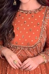 Buy_PARUL GANDHI_Orange Chiffon Embroidery Round Anarkali With Dupatta _Online_at_Aza_Fashions