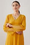 Buy_Sitaraa_Yellow Crepe Embroidery V Neck Straight Kurta And Palazzo Set _Online_at_Aza_Fashions