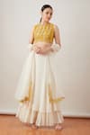 Buy_Sitaraa_White Georgette Embroidery Round Layered Lehenga Set _at_Aza_Fashions