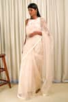 Buy_Shiori_Ivory Saree- Silk Organza Print And Embroidery Block Print Beads & Cherry Blossom _Online_at_Aza_Fashions