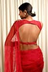 Shop_Shiori_Red Saree- Silk Organza And Embroidery Block Baag _at_Aza_Fashions