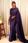 Shiori_Purple Saree- Silk Embroidery Zari Work Wildflower _Online_at_Aza_Fashions