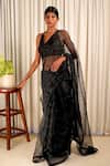 Buy_Shiori_Black Saree - Silk Organza And Embroidery Block Baag Floral _at_Aza_Fashions