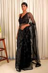 Buy_Shiori_Black Saree - Silk Organza And Embroidery Block Baag Floral _Online_at_Aza_Fashions