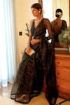 Shop_Shiori_Black Saree - Silk Organza And Embroidery Block Baag Floral _Online_at_Aza_Fashions