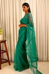 Shiori_Emerald Green Saree - Silk Organza And Embroidery Block Baag Floral _Online_at_Aza_Fashions