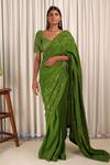 Buy_Shiori_Green Saree- Silk Embroidery Zari Work Wildflower _at_Aza_Fashions