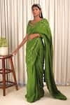 Shiori_Green Saree- Silk Embroidery Zari Work Wildflower _Online_at_Aza_Fashions