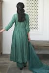 Shop_Taro_Green Kurta And Pant Handwoven Cotton Dupatta Organza V Neck Anarkali Set _at_Aza_Fashions
