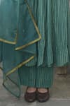Shop_Taro_Green Kurta And Pant Handwoven Cotton Dupatta Organza V Neck Anarkali Set _Online_at_Aza_Fashions