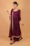 Buy_Ikshita Choudhary_Maroon Cheese Cotton Embroidered Sequin Round Anarkali And Palazzo Set_at_Aza_Fashions