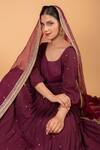 Buy_Ikshita Choudhary_Maroon Cheese Cotton Embroidered Sequin Round Anarkali And Palazzo Set_Online_at_Aza_Fashions