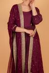 Shop_Ikshita Choudhary_Maroon Cheese Cotton Embroidered Sequin Round Anarkali And Palazzo Set_Online_at_Aza_Fashions