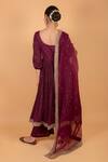 Shop_Ikshita Choudhary_Maroon Organza, Cheese Cotton Sequin, Chita Round Embroidered Anarkali Set_at_Aza_Fashions