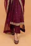 Ikshita Choudhary_Maroon Organza, Cheese Cotton Sequin, Chita Round Embroidered Anarkali Set_at_Aza_Fashions
