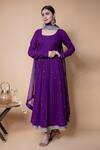 Buy_Ikshita Choudhary_Purple Cheese Cotton Sequin, Chita Round Embroidered Anarkali With Dupatta_Online_at_Aza_Fashions