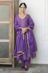 Buy_Taro_Purple Kurta And Pant Handwoven Cotton Dupatta Organza Embroidery Anarkali Set _at_Aza_Fashions