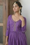 Taro_Purple Kurta And Pant Handwoven Cotton Dupatta Organza Embroidery Anarkali Set _Online_at_Aza_Fashions