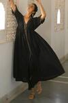 Taro_Black 100% Handwoven Cotton Embroidery V Neck Kurta And Pant Set _Online_at_Aza_Fashions