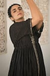 Shop_Taro_Black 100% Handwoven Cotton Embroidery V Neck Kurta And Pant Set _Online_at_Aza_Fashions