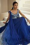 Buy_Seema Thukral_Blue Chiffon, Lining Satin Floral Embellished Anarkali With Pre-draped Dupatta _Online_at_Aza_Fashions