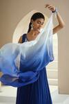 Seema Thukral_Blue Chiffon, Lining Satin Floral Embellished Anarkali With Pre-draped Dupatta _at_Aza_Fashions