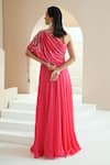 Shop_Seema Thukral_Pink Georgette, Lining Satin Glass Beads, Mirror, Zari One Draped Anarkali _at_Aza_Fashions