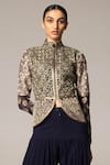 Siddartha Tytler_Gold Organza Band Collar Embroidered Jacket  _Online_at_Aza_Fashions