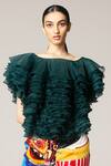 Buy_Siddartha Tytler_Green Organza Boat Ruffled Top  _at_Aza_Fashions