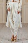 Siddartha Tytler_White Mushroom Silk Cowl Draped Pants_Online_at_Aza_Fashions