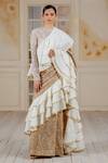 Buy_Siddartha Tytler_Gold Net Embroidery Round Chanderi Ruffle Saree With Blouse _at_Aza_Fashions