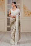 Buy_Siddartha Tytler_White Net Embroidery V Neck Saree With Blouse  _at_Aza_Fashions