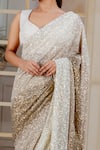 Siddartha Tytler_White Net Embroidery V Neck Saree With Blouse  _Online_at_Aza_Fashions