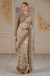 Buy_Siddartha Tytler_Beige Net Embroidery Round Saree With Blouse  _at_Aza_Fashions