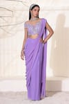 Buy_Seema Thukral_Purple Georgette And Chiffon Lining Satin Pleated Pant Saree With Blouse For Kids_at_Aza_Fashions