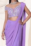 Buy_Seema Thukral_Purple Georgette And Chiffon Lining Satin Pleated Pant Saree With Blouse For Kids_Online_at_Aza_Fashions