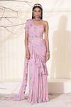 Buy_Seema Thukral_Pink Georgette And Chiffon Lining Satin Floral Pre-draped Saree With Blouse _at_Aza_Fashions