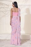 Shop_Seema Thukral_Pink Georgette And Chiffon Lining Satin Floral Pre-draped Saree With Blouse _at_Aza_Fashions