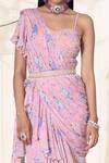 Seema Thukral_Pink Georgette And Chiffon Lining Satin Floral Pre-draped Saree With Blouse _Online_at_Aza_Fashions