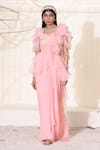 Buy_Seema Thukral_Pink Chiffon And Organza Lining Satin Embroidery Pre-draped Saree With Blouse _at_Aza_Fashions