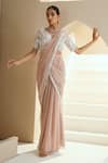 Buy_Seema Thukral_Beige Georgette, Lining Satin Floral Pre-draped Saree With Embroidered Choli _at_Aza_Fashions