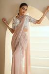 Buy_Seema Thukral_Beige Georgette, Lining Satin Floral Pre-draped Saree With Embroidered Choli _Online_at_Aza_Fashions