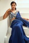 Buy_Seema Thukral_Blue Choli Georgette Hand Embroidered Floral Pre-draped Ruffle Saree With _Online_at_Aza_Fashions