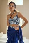 Shop_Seema Thukral_Blue Choli Georgette Hand Embroidered Floral Pre-draped Ruffle Saree With _Online_at_Aza_Fashions