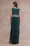 Shop_Seema Thukral_Green Jacket Chanderi, Saree And Blouse Chiffon, Satin Lining Pre-draped & Set _at_Aza_Fashions