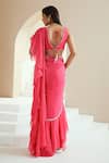 Shop_Seema Thukral_Pink Belt Chanderi, Blouse Georgette, Lining Pre-draped Ruffle With Choli _at_Aza_Fashions