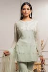 Seema Thukral_Green Pure Georgette Round Hand Embroidered Kurta Sharara Set _Online_at_Aza_Fashions