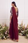 Shop_Seema Thukral_Maroon Blouse And Pant Georgette Stitched Pallu Organza Draped Saree With _at_Aza_Fashions