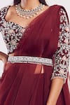 Seema Thukral_Maroon Blouse And Pant Georgette Stitched Pallu Organza Draped Saree With _Online_at_Aza_Fashions