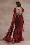 Shop_Seema Thukral_Maroon Organza, Blouse Georgette, Saree Chiffon, Satin Ruffle Pre-draped Set _at_Aza_Fashions